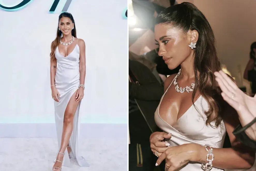 En un total white, para el evento de Tiffany Anto eligió accesorios llamativos y con presencia.