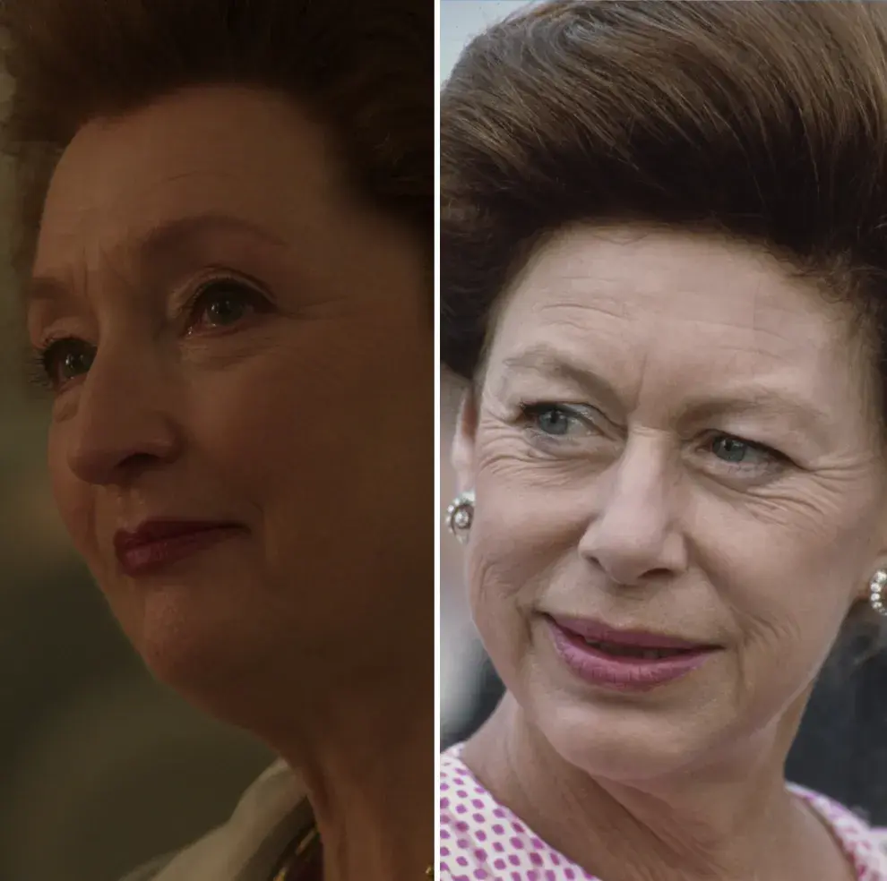 Lesley Manville es la Princesa Margarita en The Crown.