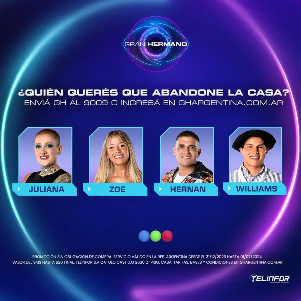 Juliana, Zoe, Hernán y Williams son los nuevos nominados de Gran Hermano.