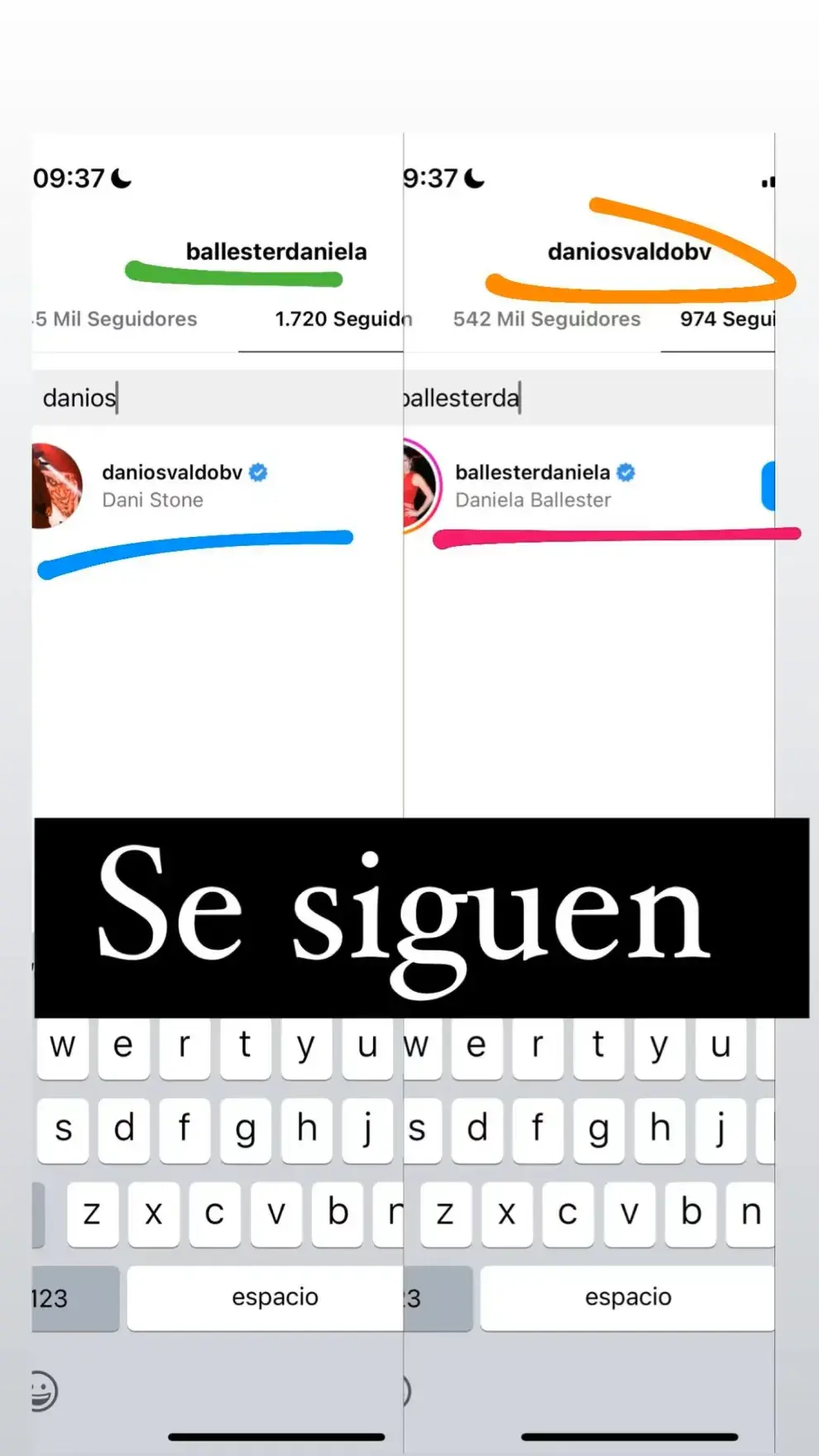 Las pruebas que Juariu compartió en sus Stories de Instagram sobre la relación entre Daniel Osvaldo y Daniela Ballester.