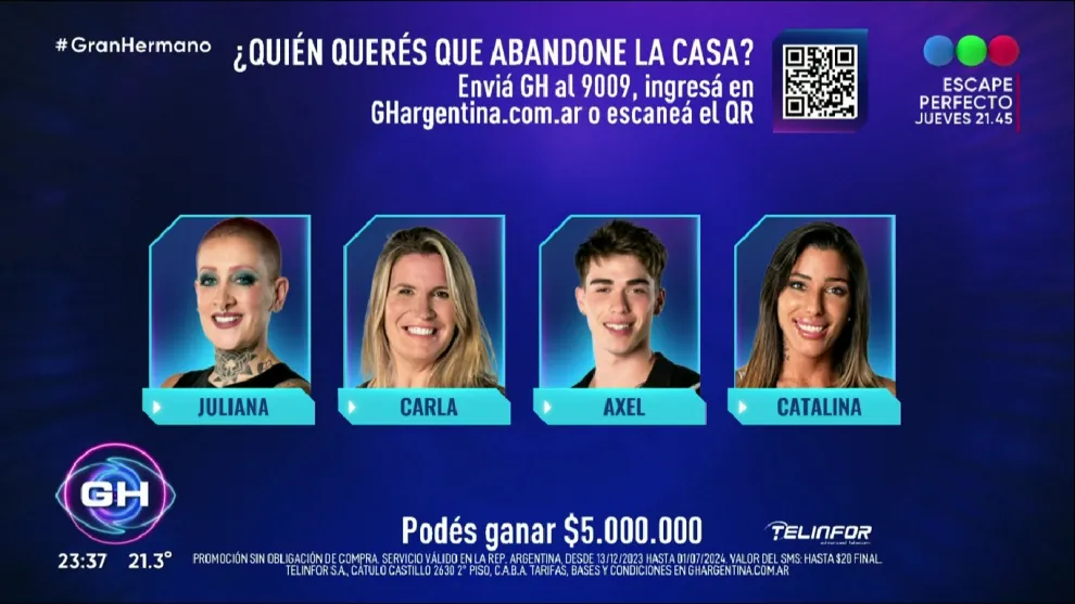 Así quedó la placa final de nominados en Gran Hermano.