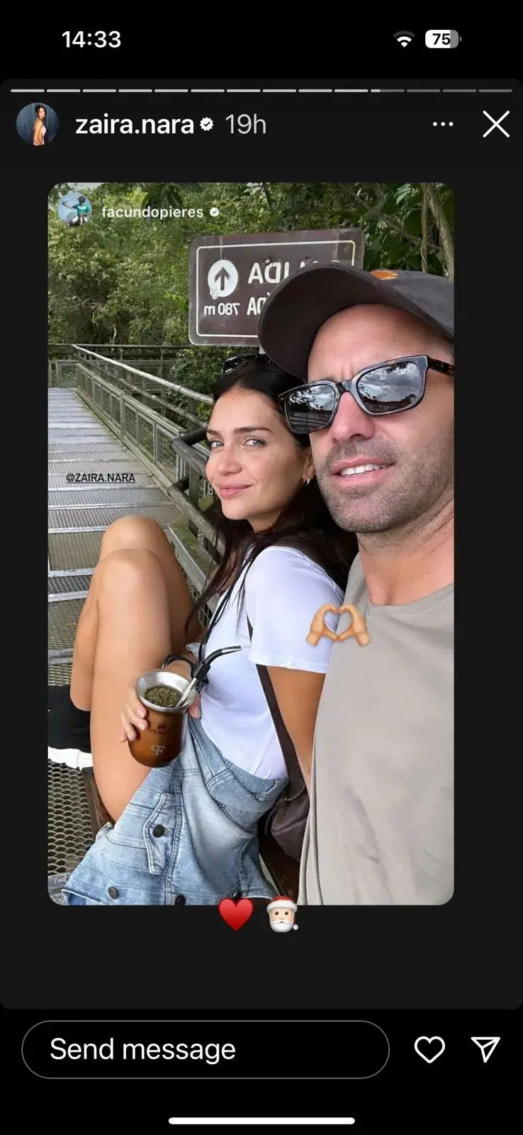 La story que compartió Facundo Pieres junto a Zaira Nara, de vacaciones en las Cataratas del Iguazú.