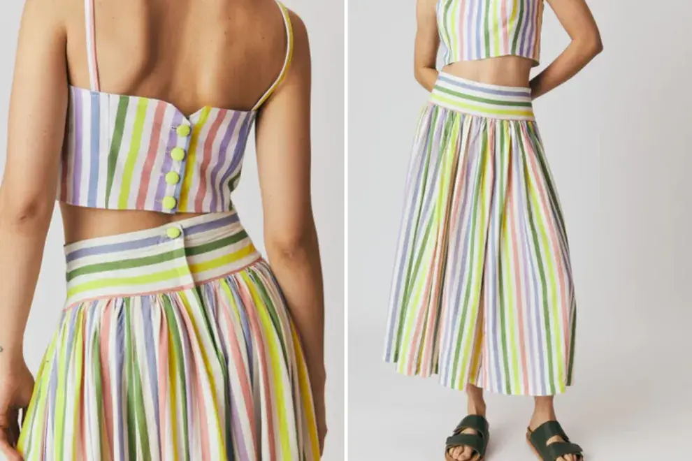 Más en plan conjunto (top y falda) Bolivia tiene varios diseños copados de polleras largas con croptops. Estos colores quedan súper.