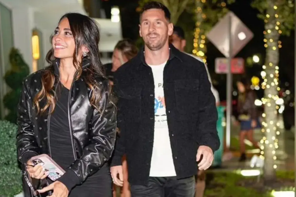 Anto Roccuzzo y Lio Messi durante su salida en Miami.