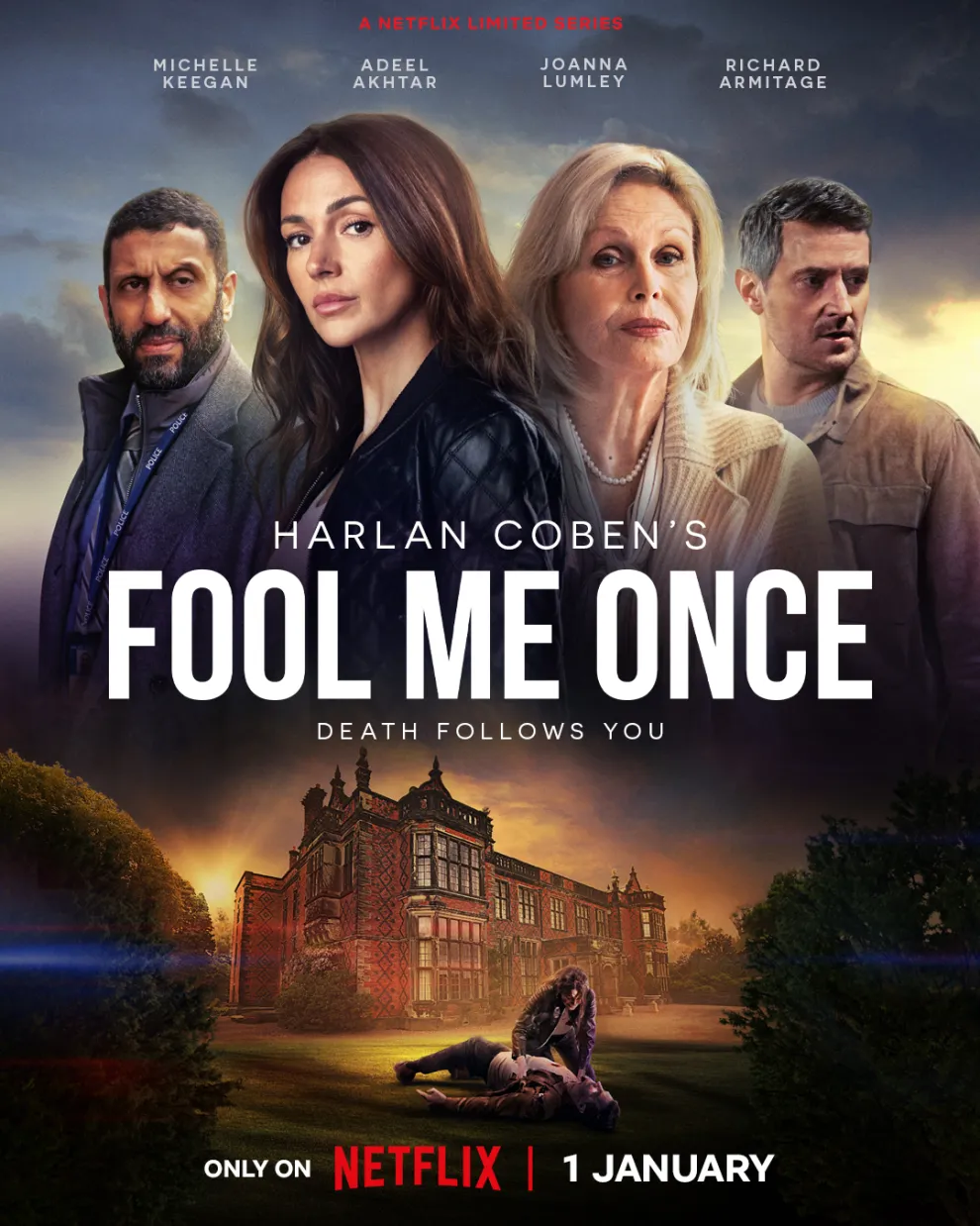 Poster de Fool me once, Engaños, la nueva serie inglesa de Netflix.