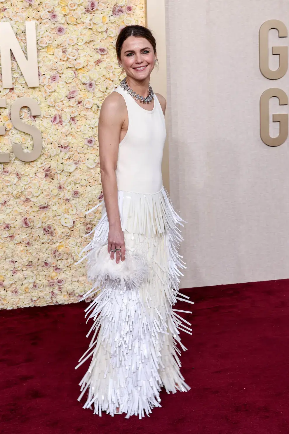 Keri Russell en la alfombra roja de los Golden Globes 2024.