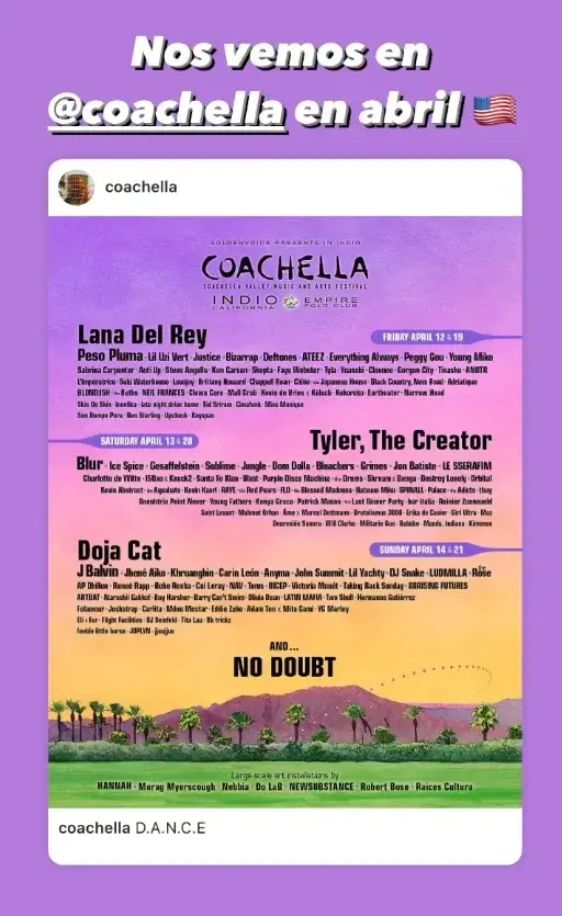 El posteo de Bizarrap confirmando su participación en Coachella 2024.