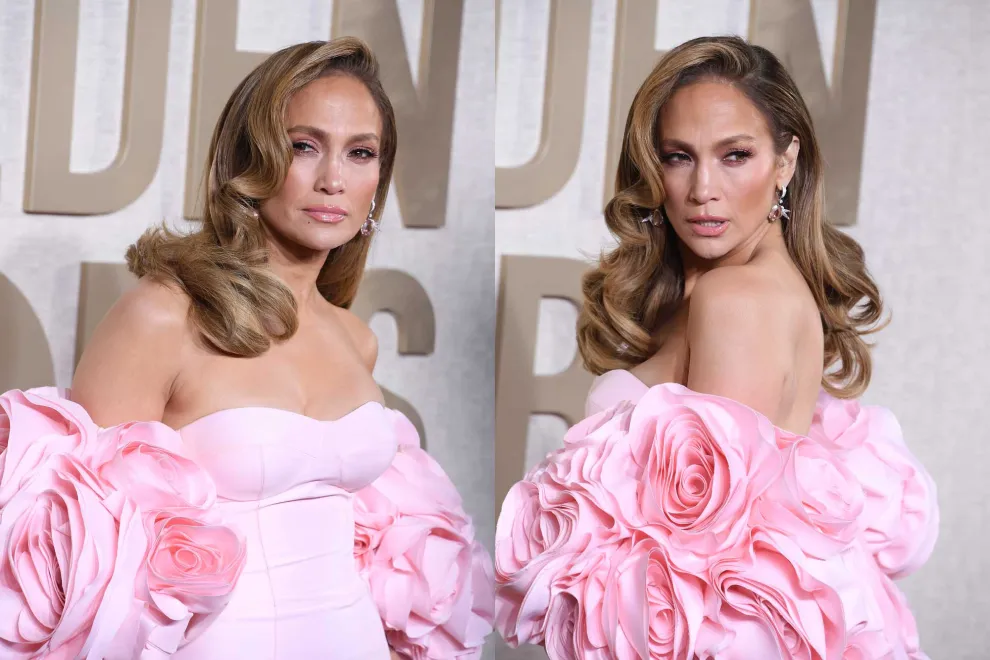 Jennifer Lopez impactó en los Golden Globes con un look romántico en rosa pálido