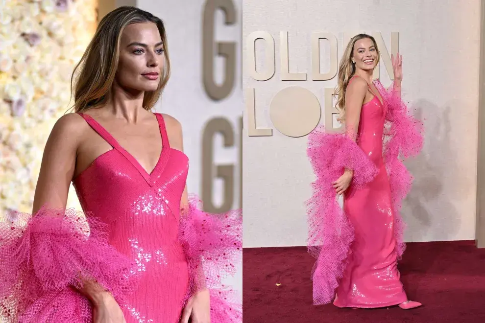 La actriz llegó a la red carpet con un vestido que le hizo un claro guiño a Barbie, la película