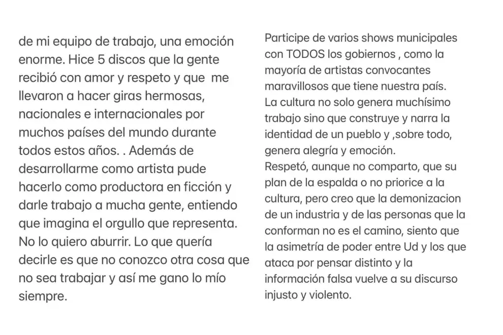 En su posteo, Lali habla de su carrera en la industria del entretenimiento.