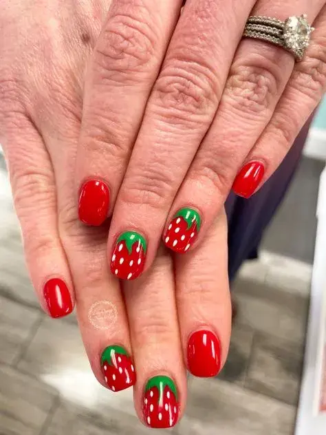 Sólo de frutillas, una excusa ideal para usar el esmalte rojo, otra de las grandes tendencias que se vienen.