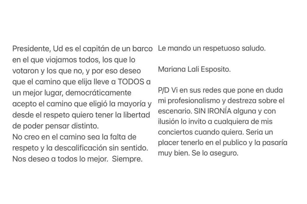 Como cierre, Lali invitó a Javier Milei a uno de sus shows.