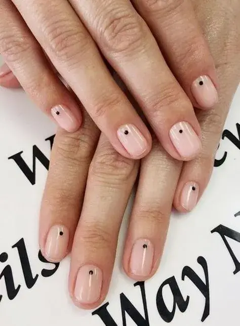 El clásico de los clásicos si de "dot nails" se trata: una base de esmalte transparente y sólo un punto negro por uña.