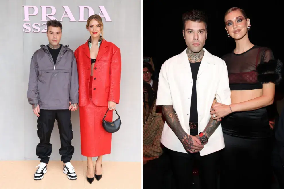 Chiara Ferragni y Fedez durante diferentes eventos de moda.