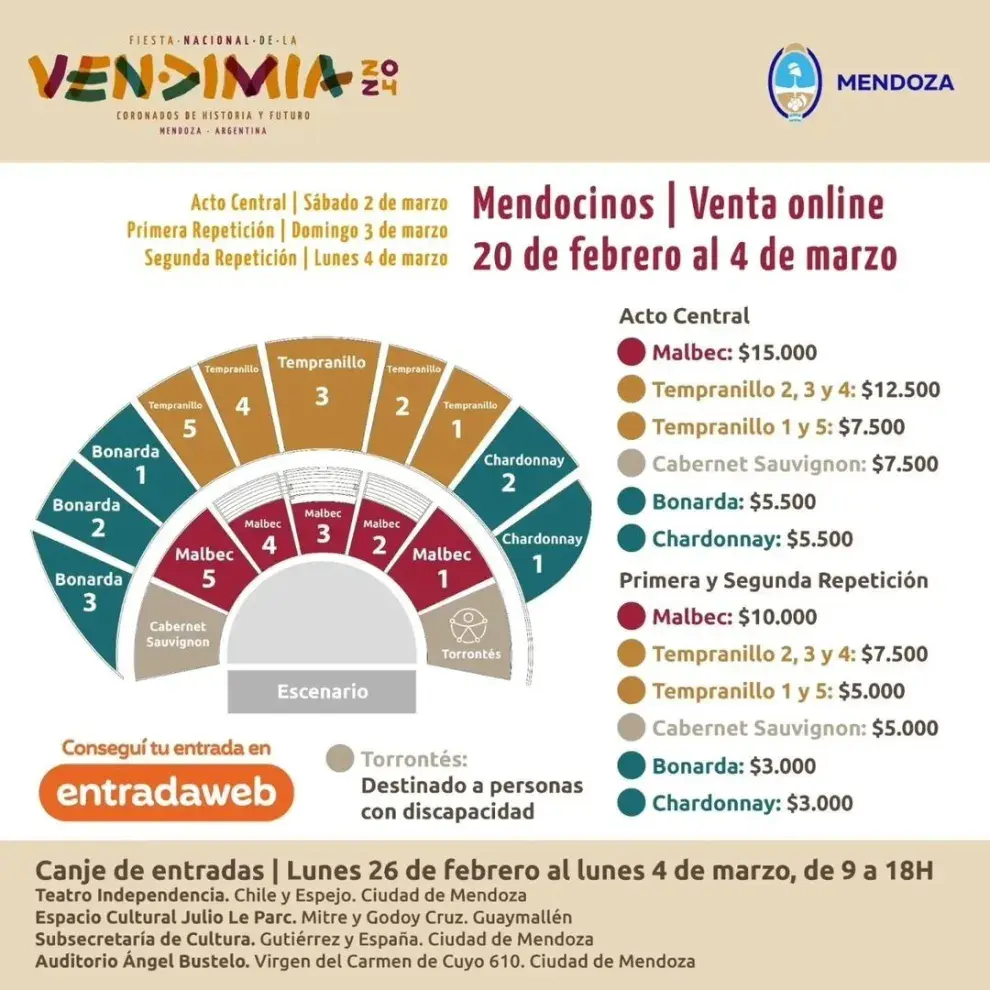 Los precios para los mendocinos en la Fiesta de la Vendimia 2024.