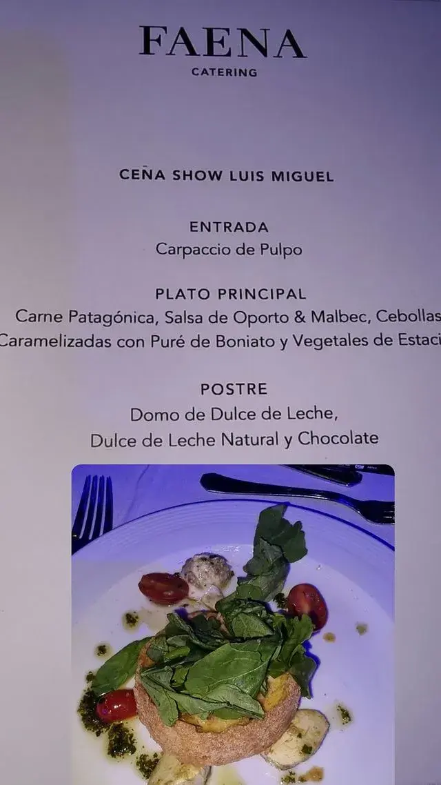 El menú de la cena de gala de Luis Miguel en Argentina.