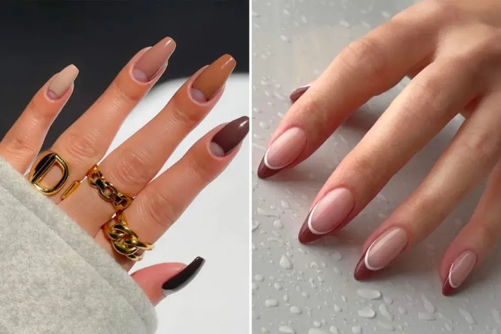 9 diseños de nail art en color marrón, el tono del invierno 2024.