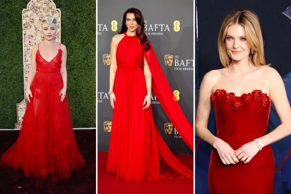 Florence Pugh, Dua Lipa y Meghann Fahy eligieron el rojo rubí para sus outfits de la red carpet.