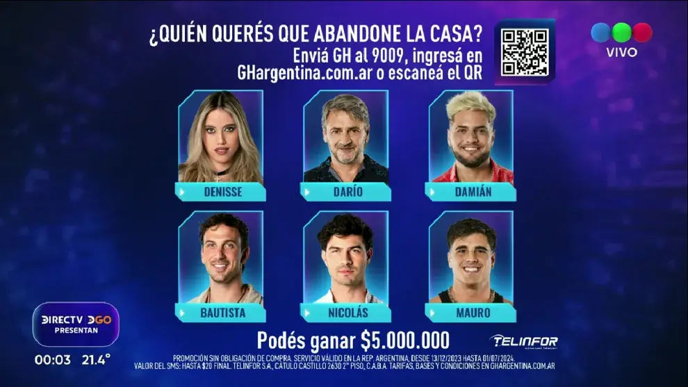 Placa de nominados de Gran Hermano.