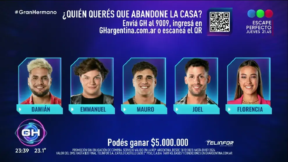 Placa de nominados de Gran Hermano.