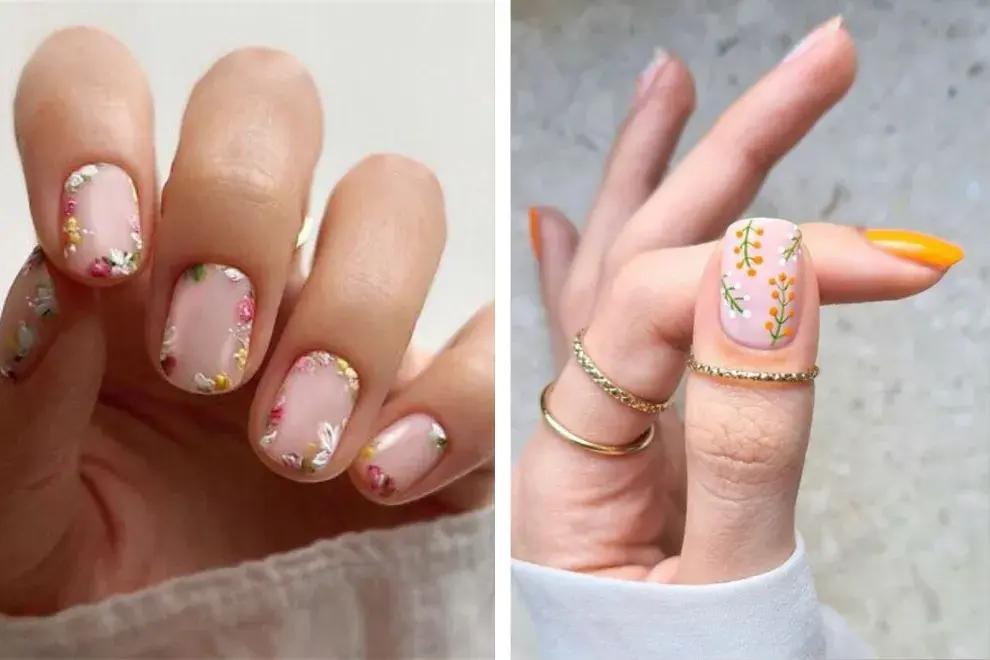 Los diseños de uñas con estampas florales van a ser un "must" en esta temporada.