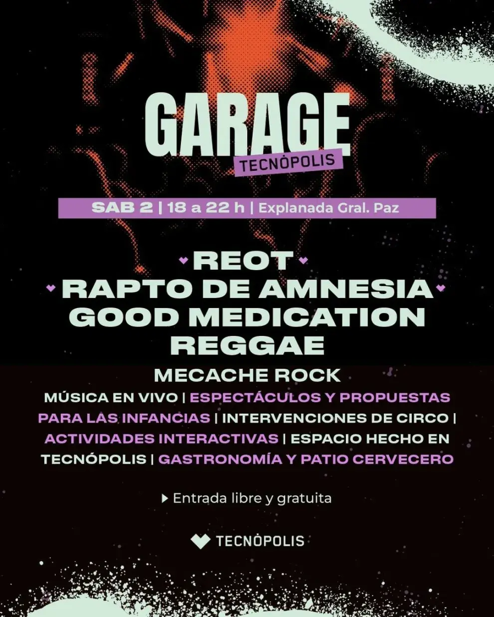 Line up de Garage Tecópolis para el sábado 2 de marzo de 2024.