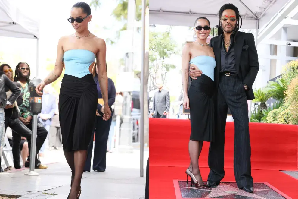 La hija de Lenny Kravitz acompañó a su padre a la inauguración de la estrella, en el Paseo de la Fama de Hollywood y su look se convirtió en noticia 