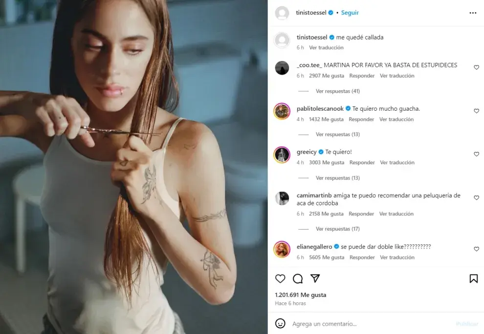 El preocupamte mensaje de Tini en Instagram.