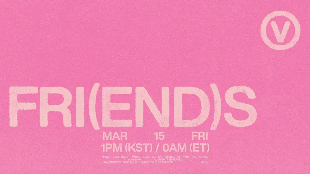 La confirmación de la fecha de lanzamiento de Friends, nuevo tema de V de BTS.