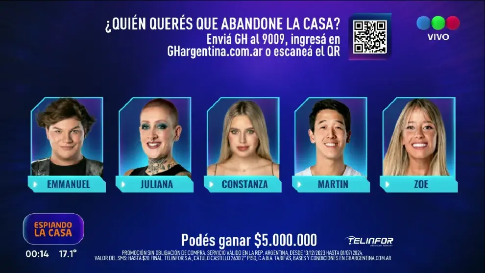 Placa final de nominados de Gran Hermano.