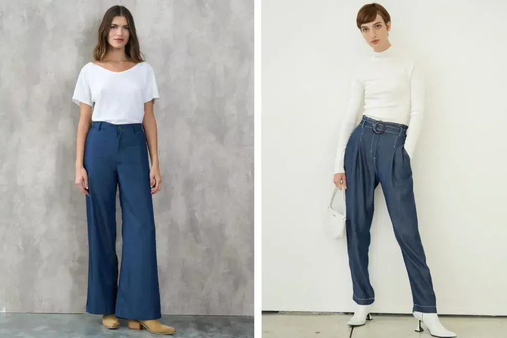 7 modelos de pantalones sastreros confeccionados en jean.