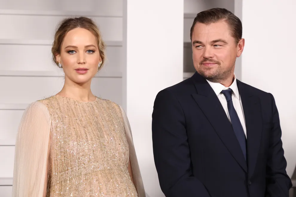 Jennifer Lawrence y Leonardo DiCaprio en la premiere de Don't Look Up.
