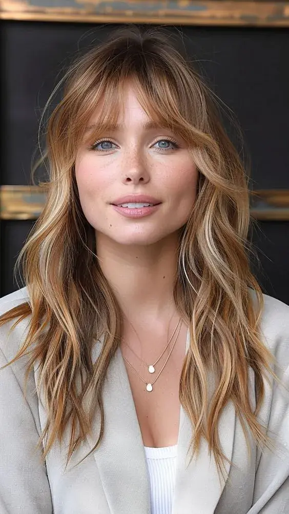 Los curtain bangs también van súper con el "golden beige", uno de los tonos de pelo tendencia este año.