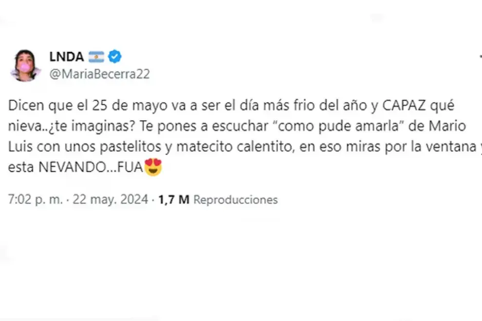 La cantante compartió en sus redes su manera ideal de festejar el 25 de mayo. 