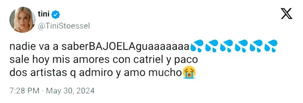 Tini adelantó Agua en X.