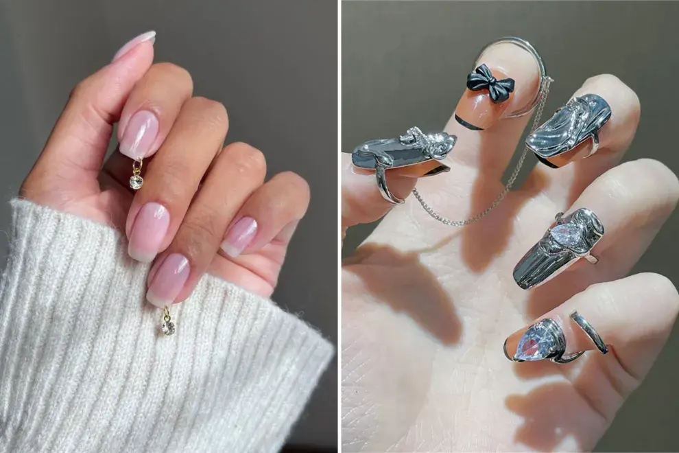 Diseños de uñas en donde se suman anillos y accesorios.