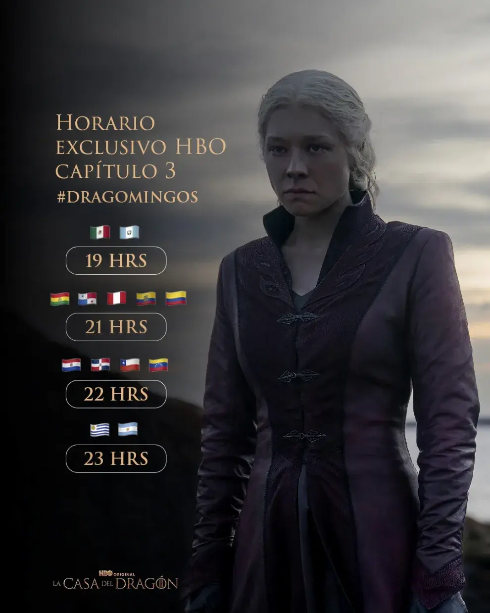 El anuncio de los horarios del episodio 3 de La casa del dragón en HBO.