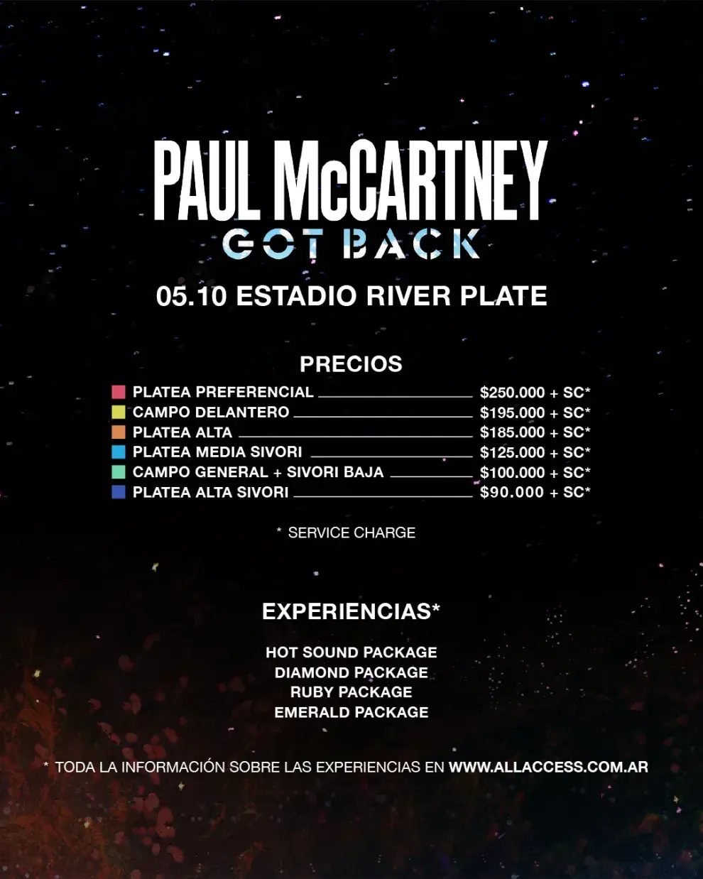 Los precios de las entradas para el show de Paul McCartney en el Estadio River.