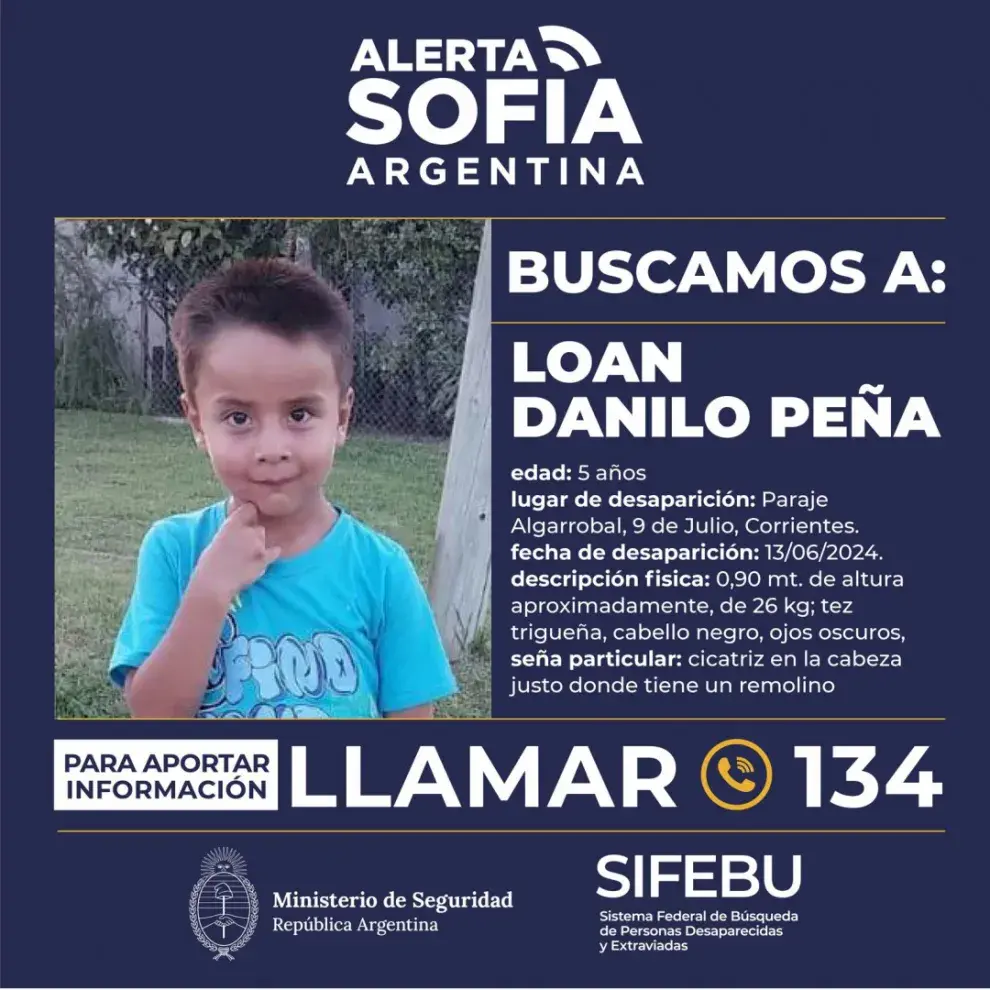 Loan Danilo Peña, el menor de 5 años desaparecido en Corrientes.