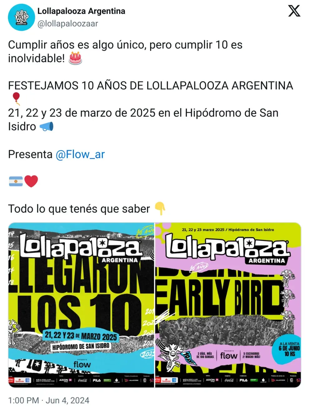 El anuncio del Lollapalooza 2025.