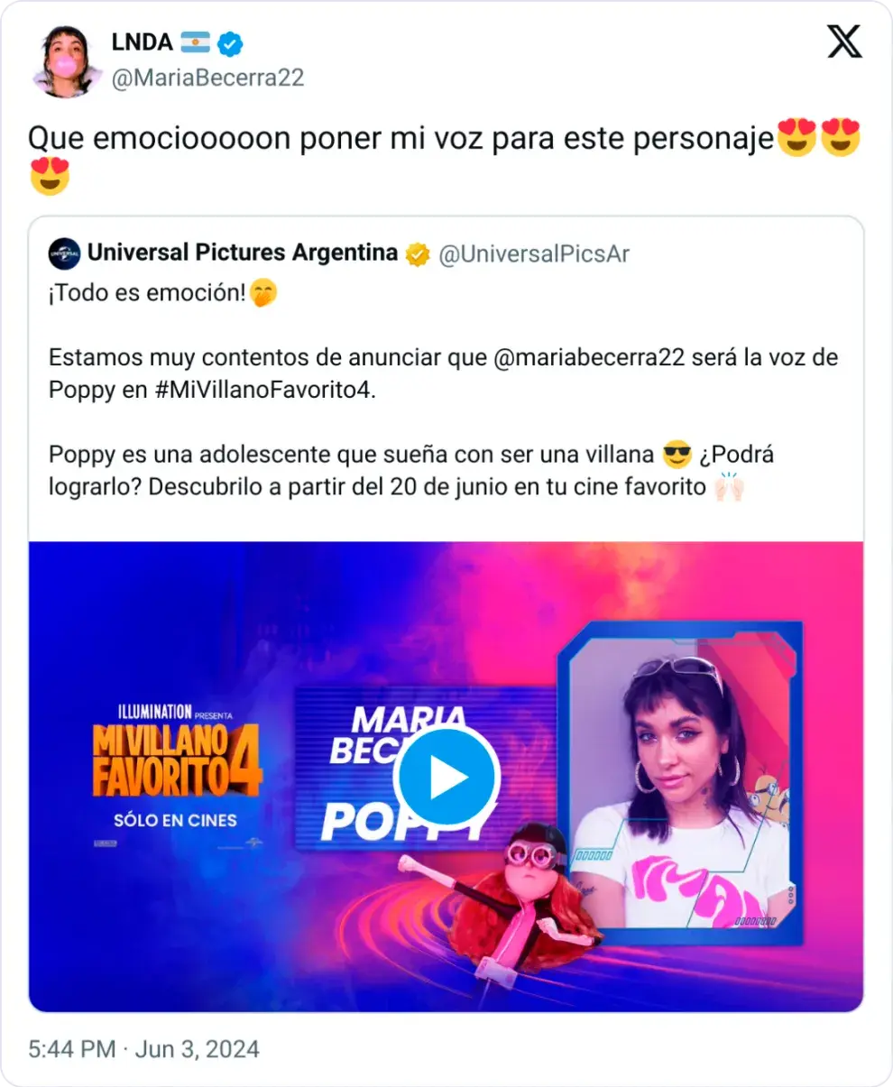 María Becerra confirmó que será parte de Mi villano favorito 4.