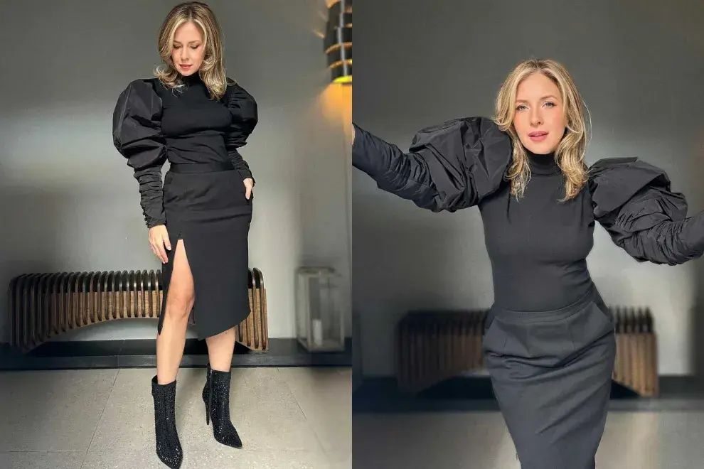 Carla Peterson con look total black