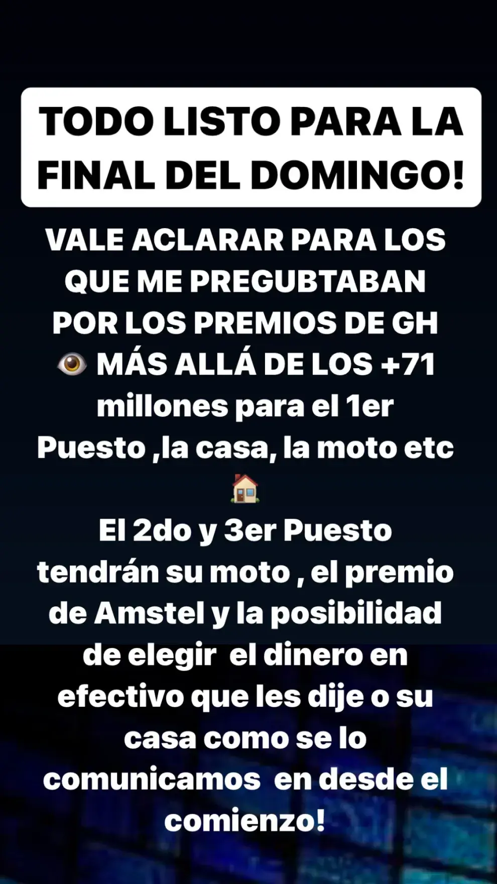 Storie de Santiago del Moro en Instagram, hablando de las casas prometidas en Gran Hermano.