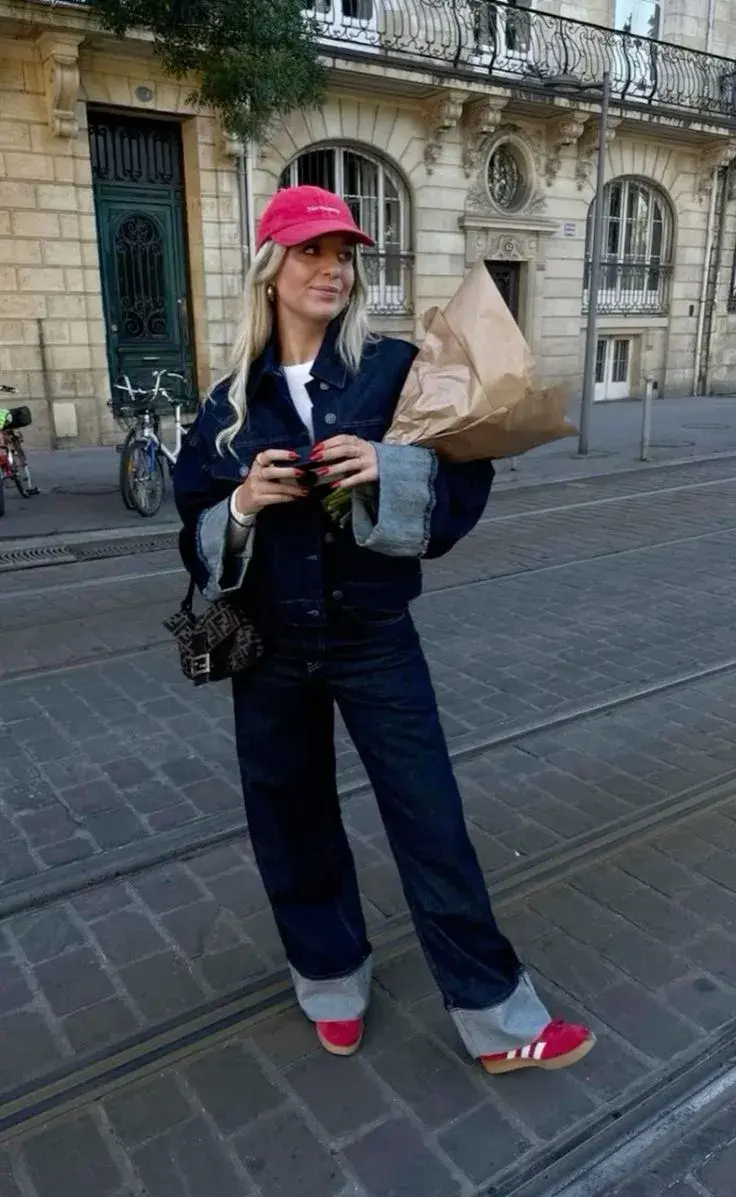 Mujer en la calle usando zapatillas.