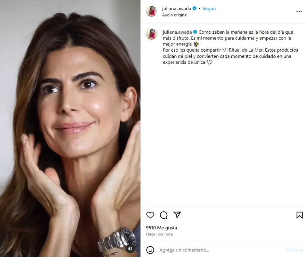 El posteo donde Juliana Awada comparte su ritual de belleza.