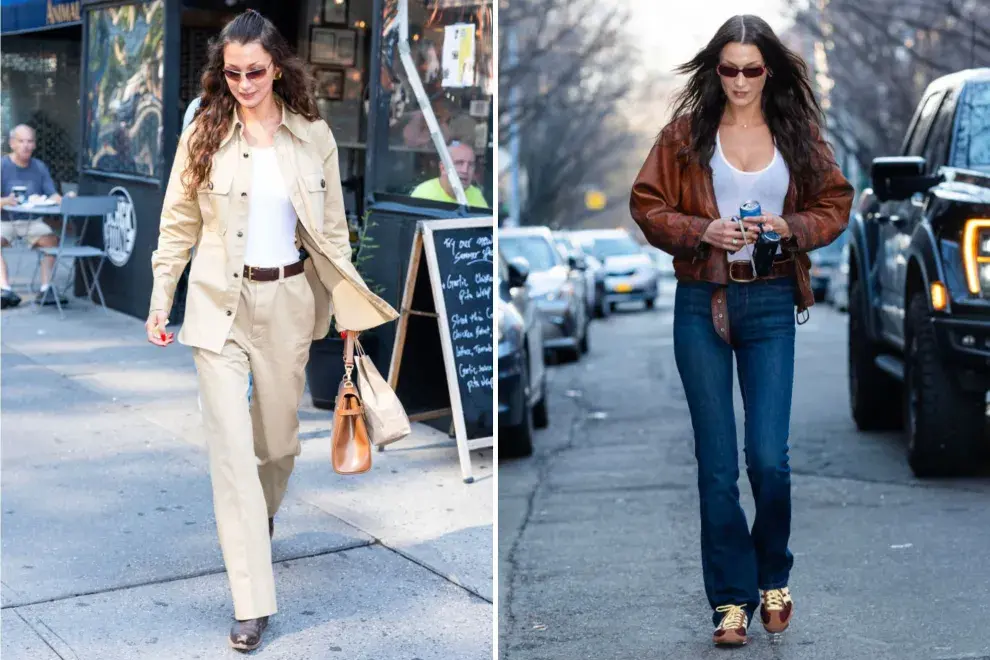 Dos fotos de Bella Hadid en la calle.