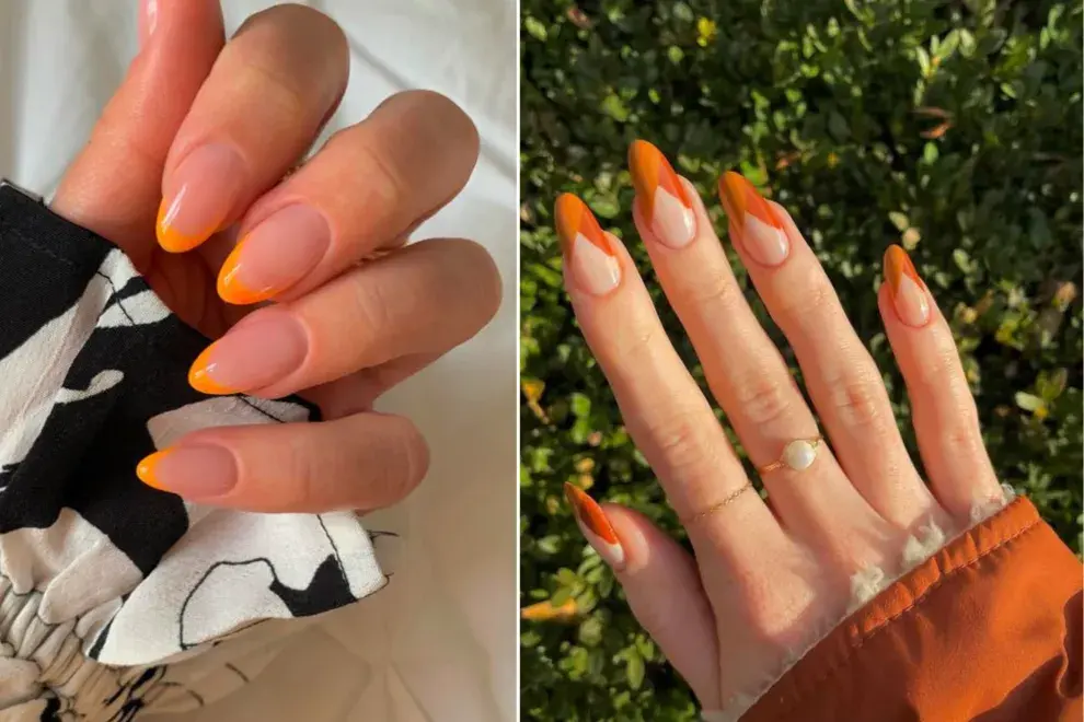 Manos con uñas naranja.