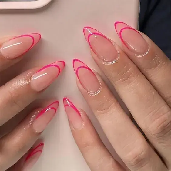 uñas doble francesita rosa