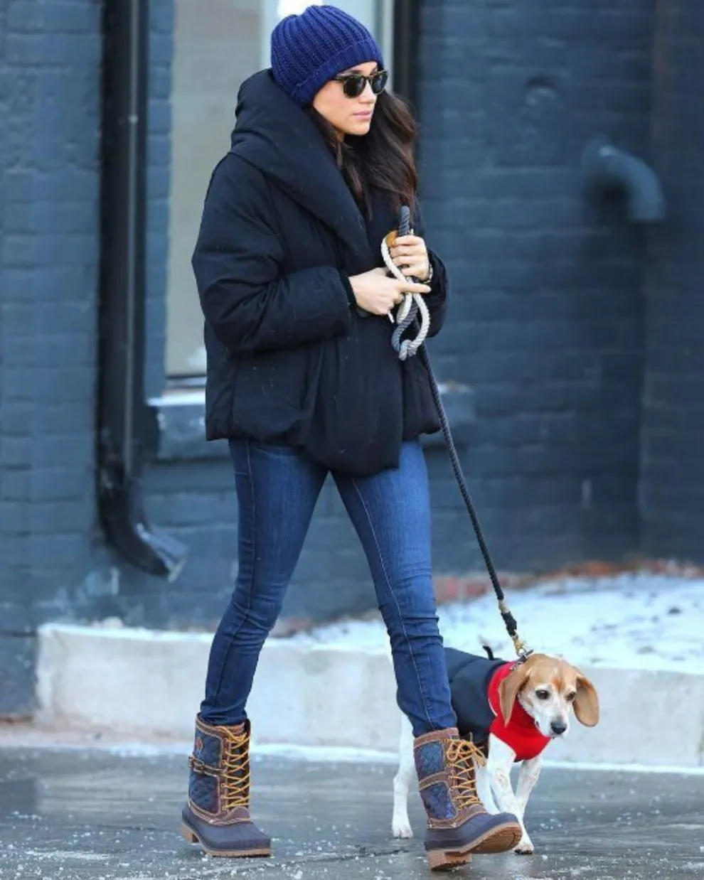 Meghan Markle en la calle paseando a su perro.