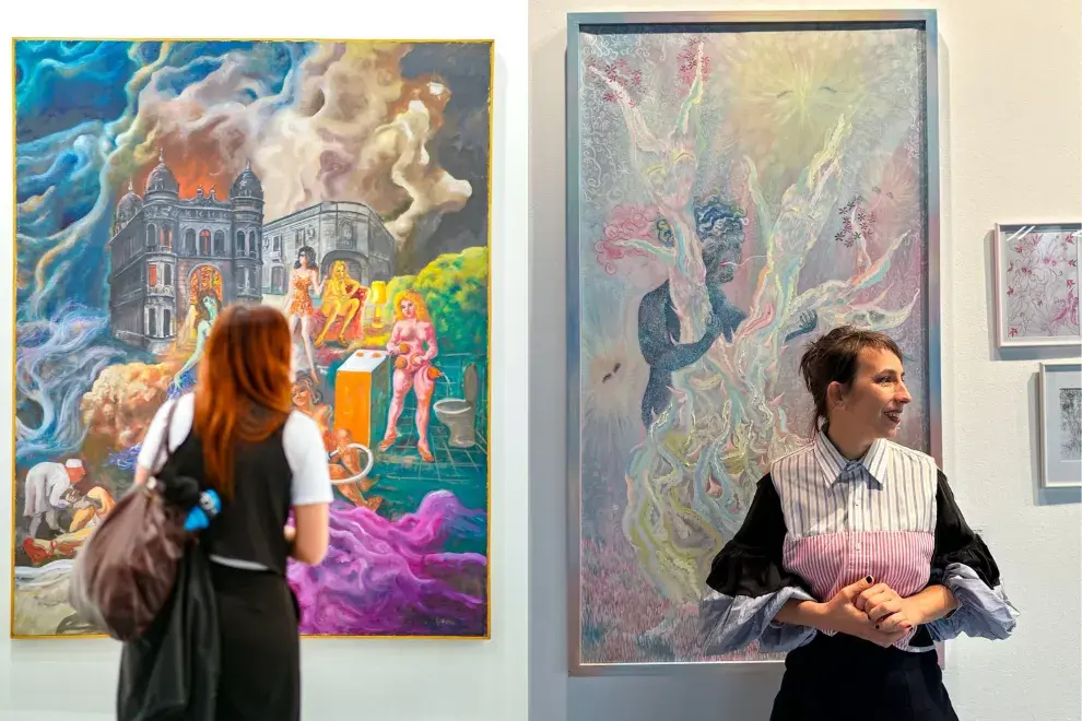 ArteBa es la feria de arte más grande: se presentan 400 artistas en 65 galerías. A la uizquierda, uno de los Berni de Cosmocosa; a la derecha Marina Daiez en Nora Fisch.